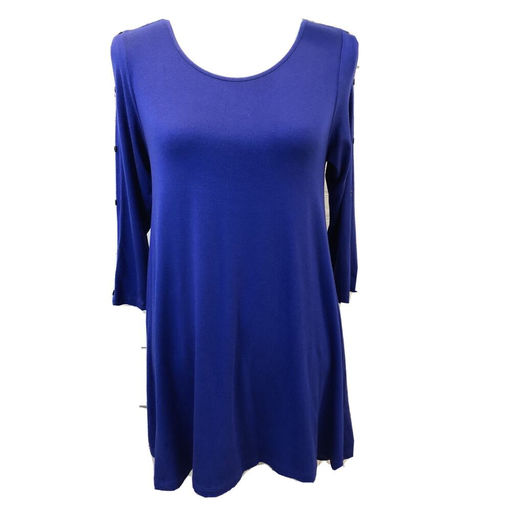 Comfy USA Tunic Top XS Purple Stretch Asymmetrical Cold Peep Shoulder